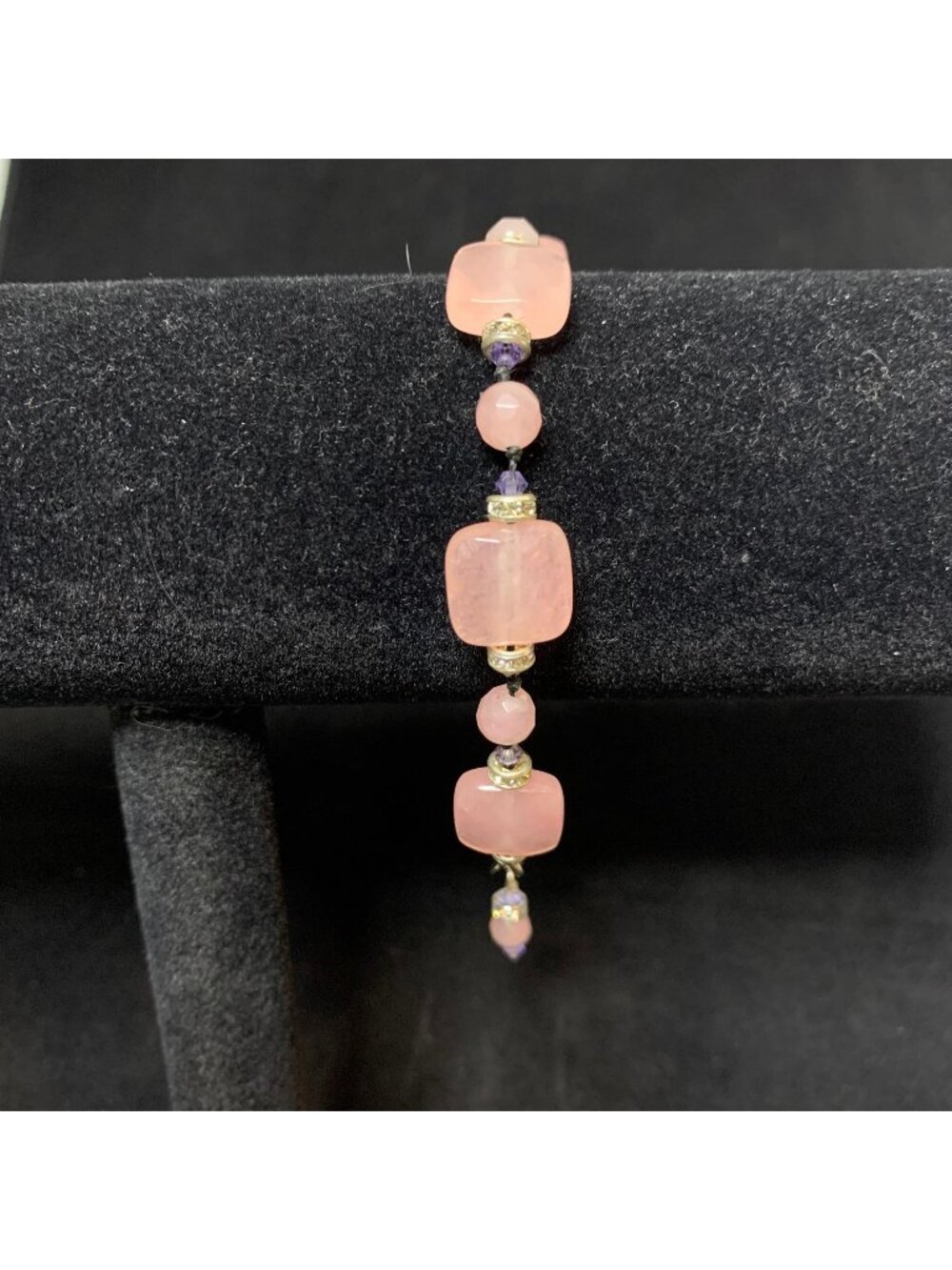 Lori Frantz Koenig Sterling Silver Pink Quartz And Rhinestone Bracelet (2261)